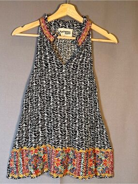 Savanna Jane Black&White Patterned Halter TunicTop w/ Multicolor Embroidered